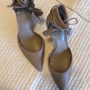 Tan leather heels with tie straps